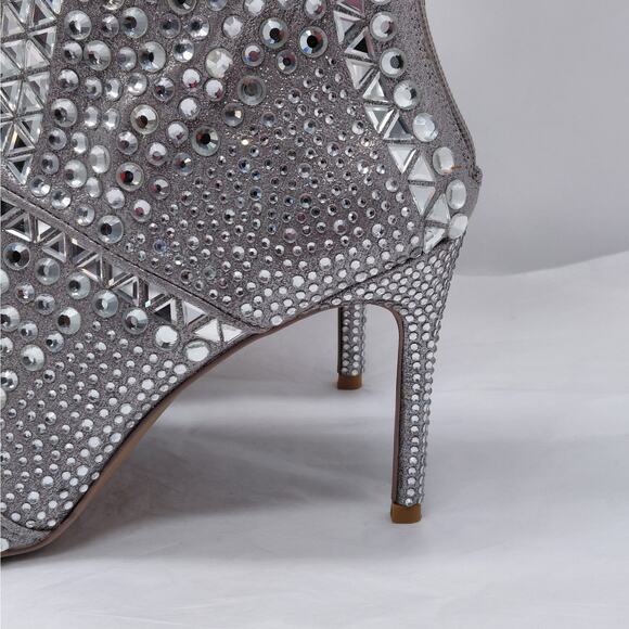Steve Madden Crossing Silver Rhinestone Ankle Boots 10M Sparkle Stiletto Heels - Picture 6 of 12